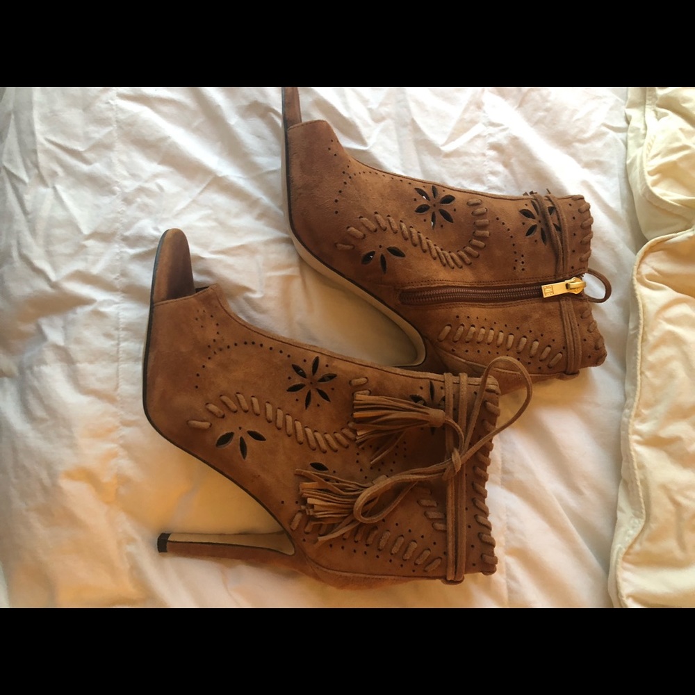 Nordstrom Ivanka Trump Suede Open Toed BootsCognac